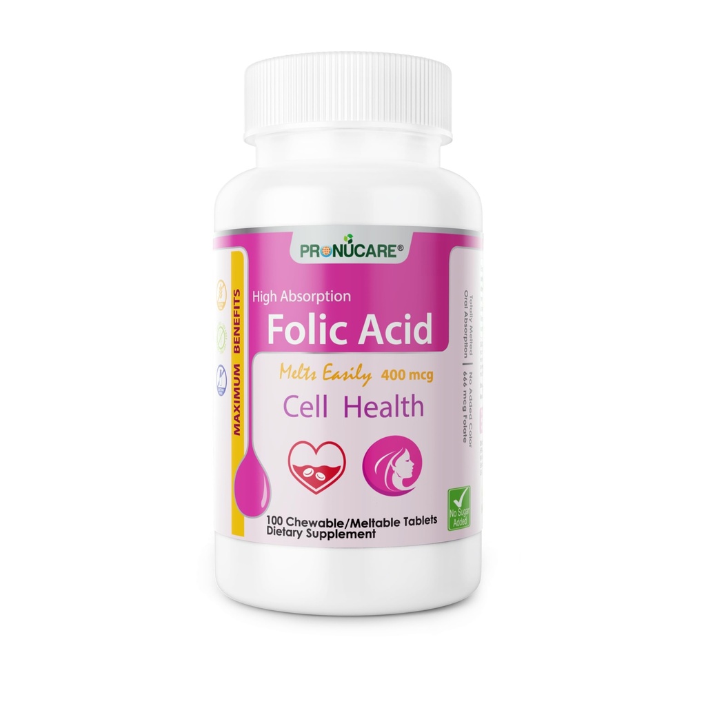 Folinsyre 400 mcg Buccal Lozenge Tabletter - langsom dissolving for rask absorpsjon, prenatal & neural tube støtte, sukker-fri, 100 CT
