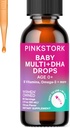Pink Stork Baby flytende Multivitamin Drops, Baby & Todler Vitamin Drops med DHA, Vitamin C, D, B12 og Choline for å støtte hjernens helse og immunfunksjon - 2 fl oz, 2 måneders forsyning