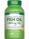 Naturens sannhet Fish Oil 2000 mg | 600 mg Omega 3 | 250 Softgels | Naturlig sitronflavor | Ikke-GMO og Glutenfri Supplement
