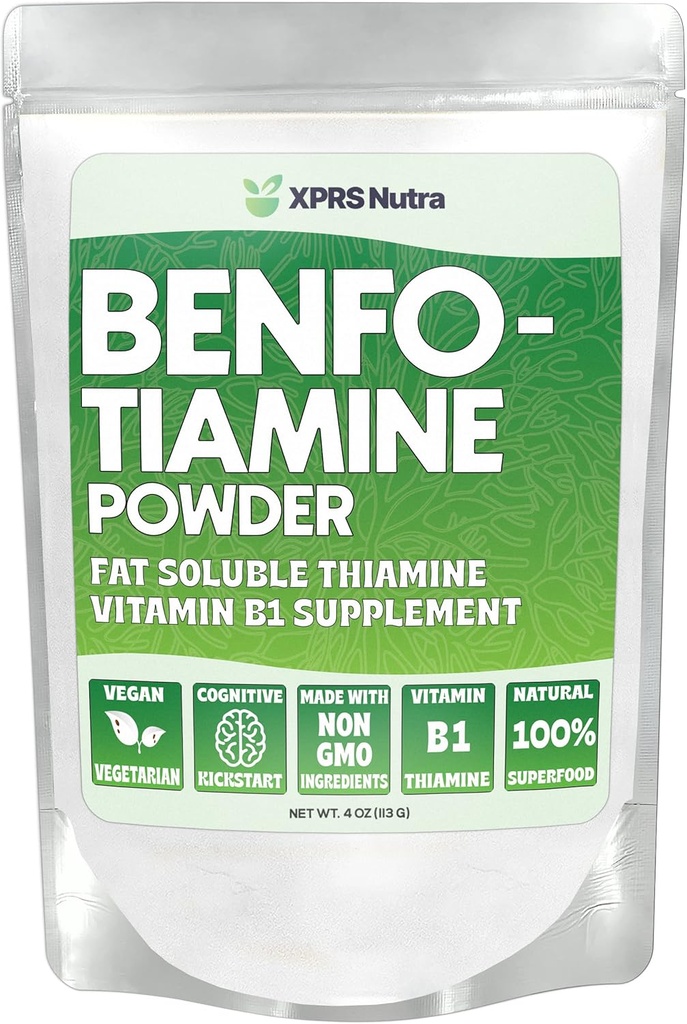 XPRS Nutra Benfotiamin pulver (Thiamine) - Fat løselig lykkelig hjerte Thiamin Supplement - Avansert vitamin B1 Benfotiamin for en kognitiv boost - Vegansk vennlig Benfotamin pulver (4 Ounce)
