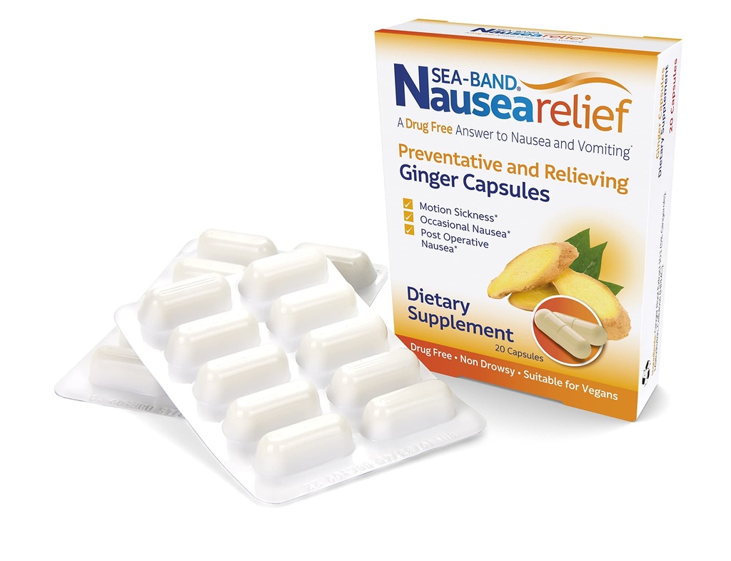 Sea-Band Anti-Nausea Ginger Capsules for bevegelsessykhet og trist lindring