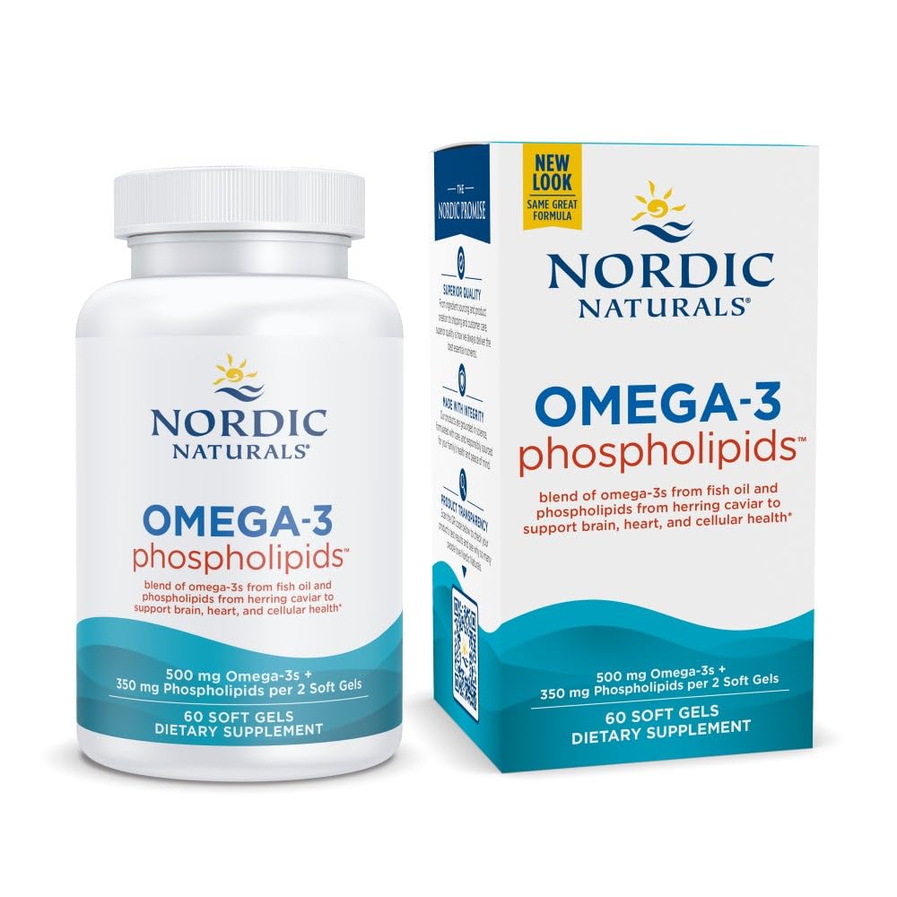 Nordic Naturals Omega-3 Fosfolipider, Unflavored - 60 Soft Gels - 500 mg Omega-3 & 350 mg Fosfolipider - hjerte og hjerne Helse - Små, lett å svelge Soft Gels - Ikke-GMO - 30 Services