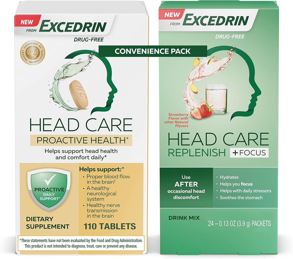 Excedrin hodepleie proaktiv helse diett kosttilskudd - 110 greve og hodepleie Replenish Plus fokus drikk blanding fra 24 pakker Convenience Pack