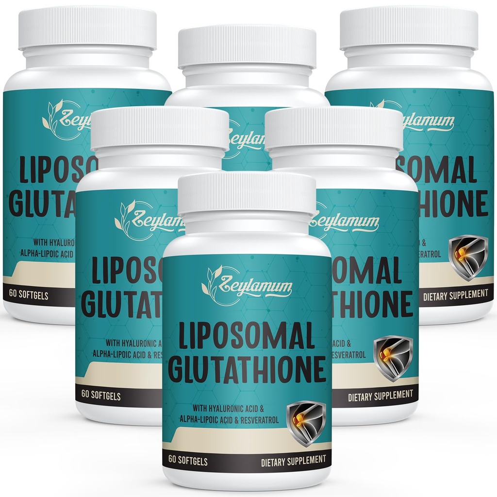 2400 MG Liposomal Glutathione Softgels, Max absorpsjon, aktiv form L-Glutathion Redusert (GSH), med Hyaluronsyre, Resveratrol, Master Antioksidanter for Detox, hjerne, immunsystem, 360 Softgels