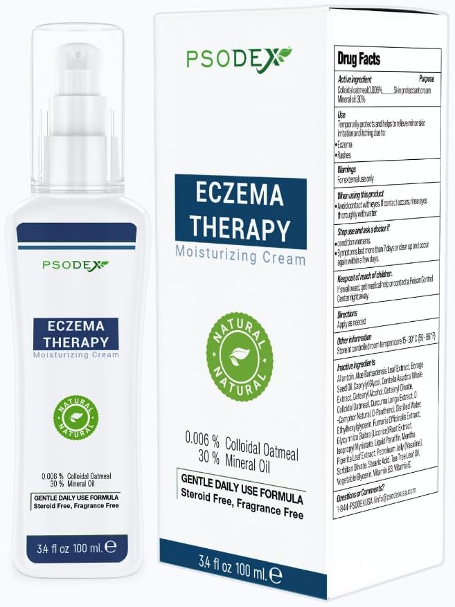 PSODEX Eczema Cream – Moisturizing Eczema Therapy Hudpleie med Aloe Vera, Vitaminer, Te Tree Oil – organisk og naturlig Eczema Lotion – Ikke-irriterende og Soothing Eczema Cream