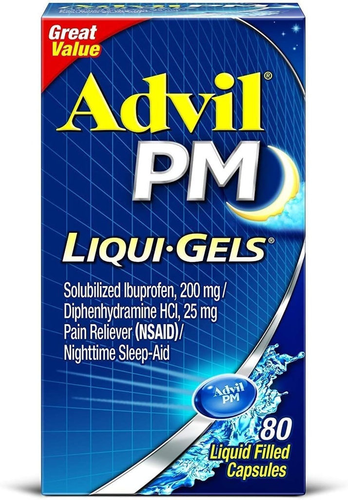 Advil PM Ibuprofen 200 mg Liqui-Gels 80 ea (pakke med 4)