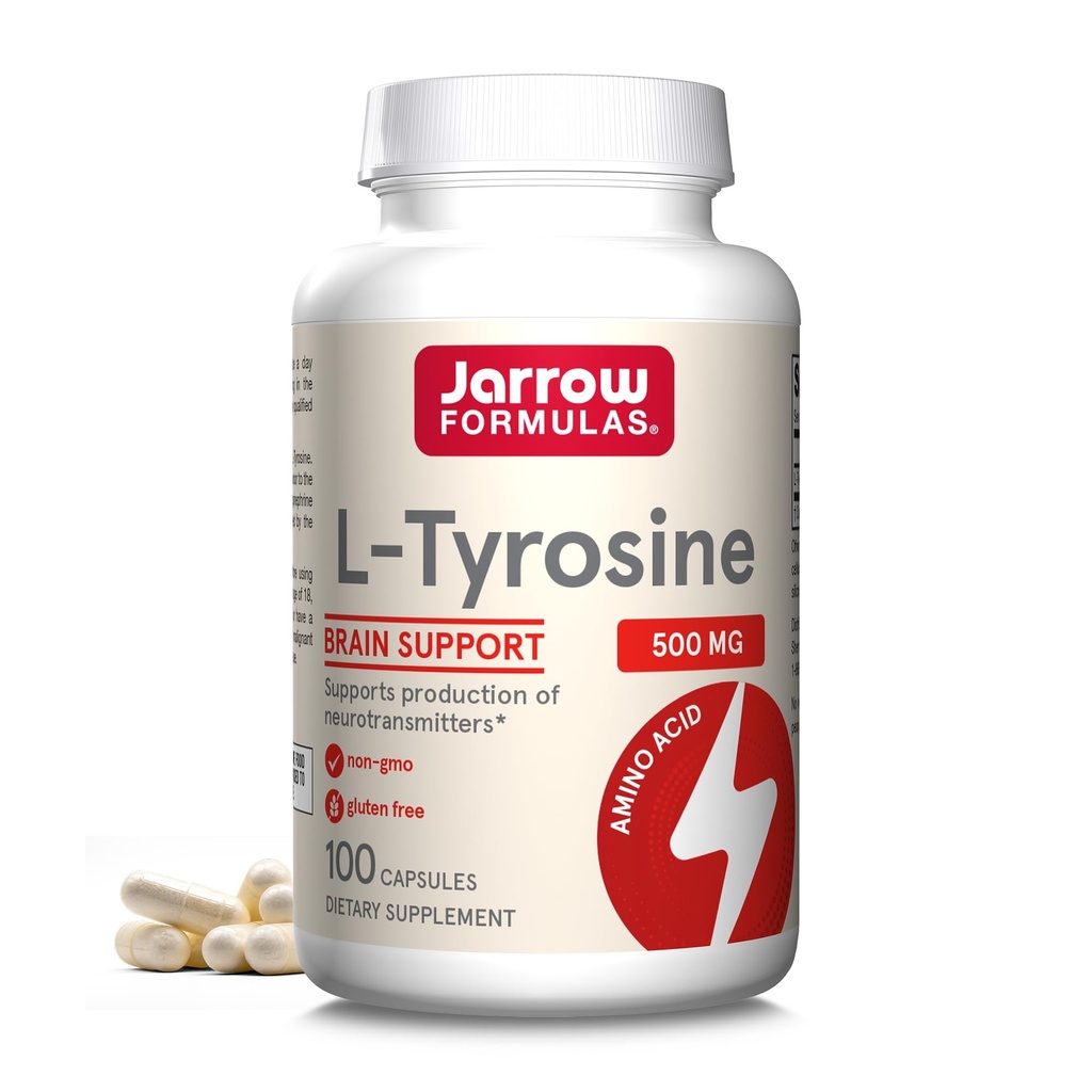 Jarrow Formler® L-tyrosin 500 mg, Diett Supplement, Aminosyre Supplement til hjernehelsestøtte, 100 kapsler, 100 dagers forsyning
