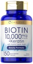 Carlyle Biotin 10000mcg | 150 kapsler | Beauty Formula med Keratin | Ikke-GMO, Glutenfri Supplement