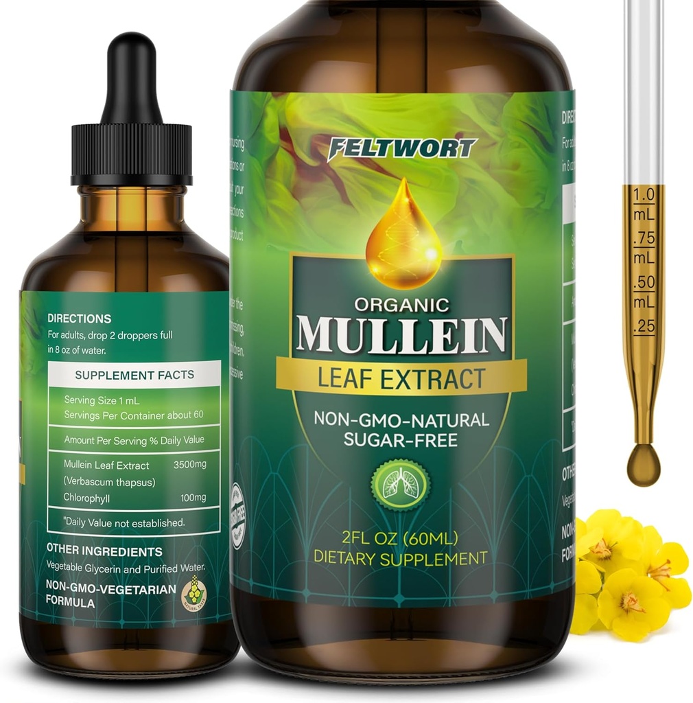 Mullein Drops - Lung Cleanse - Leaf Extract - Kraftig Mullein for immunstøtte, Detox & Respirasjonsstøtte - Herbal kosttilskudd - 2 Oz-6