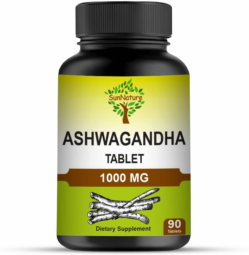 Ashwagandha tabletter, 1000 mg | 100% naturlig askwagandha og withanolide | stress relief reduserer sinn og kroppen forbedrer styrke og energi for menn og kvinner 90 tabletter, 45 dagers levering