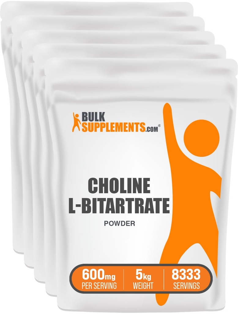 BulkSupplements.com Choline Bitartrat pulver - som Choline L-Bitartrat, Choline Supplement - Glutenfri, 600 mg per servering, 5kg (11 lbs) (Pack of 5)