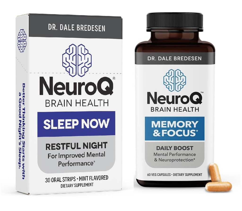 LifeSeasons NeuroQ Memory & Focus with SleepNow Strips - 24/7 Hjerne Helsestøtte - Forbedre Kognitiv søvnfunksjon - 30 dagers forsyning