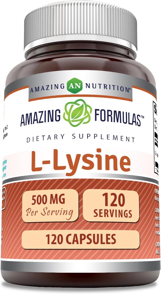 Amazing Formula L-Lysine 500 mg Kapsler Aminosyre Supplement | Ikke-GMO | Glutenfri | laget i USA (120 greve)