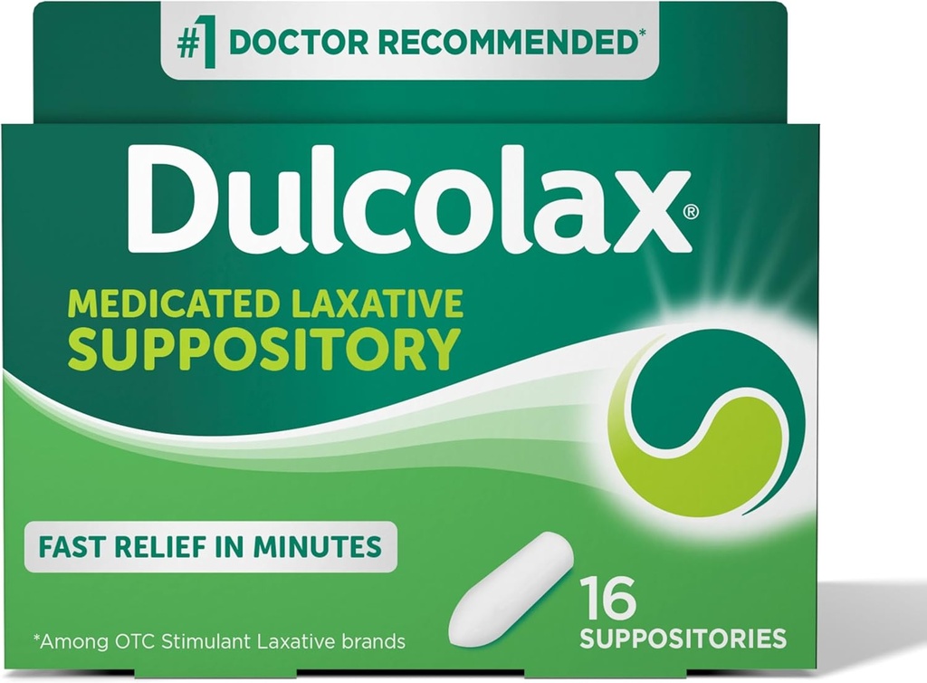 Dulcolax Stimulant Laxative Medisinerte Suppositorier, Forutsigbar og effektiv healing Relief, Bisakodyl 10 mg, 16 greve