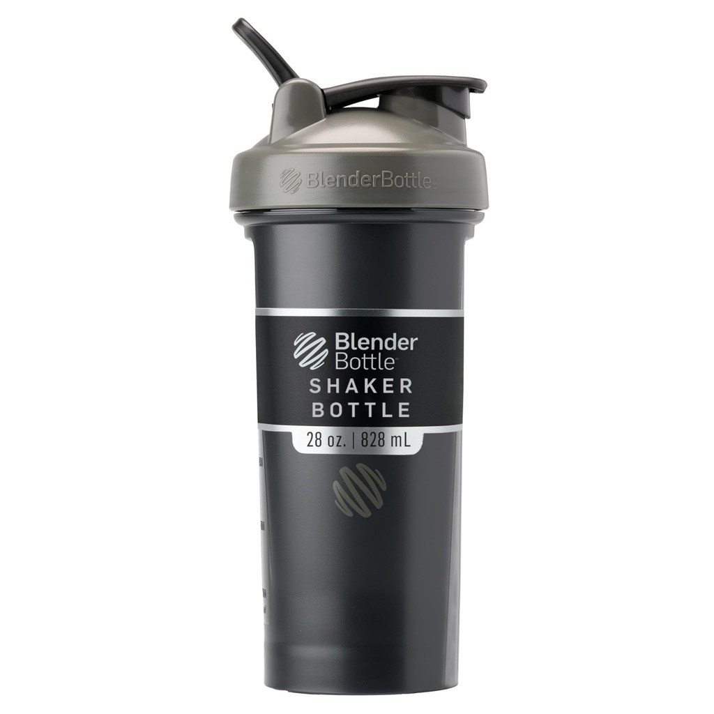 BlenderBottle Classic V2 Shaker Flaske Perfekt for proteinshake og pre trening, 28-Ounce, Grå/svart, svart skygge