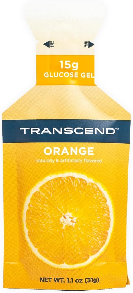 Transcend Foods Orange Gel (1,1 oz, pakke med 38) Rask-Acting Carb Gel Orange Flavor - Koffein gratis