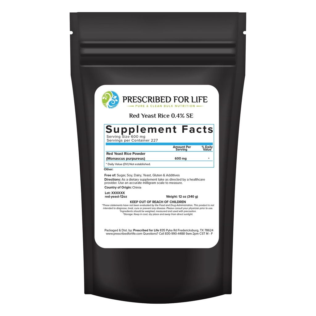 Red Yeast Rice Powder, Red Yeast Rice Supplement til støtte helse, vegansk, glutenfri, ikke GMO, Monascus purpureus (12oz / 340 g)