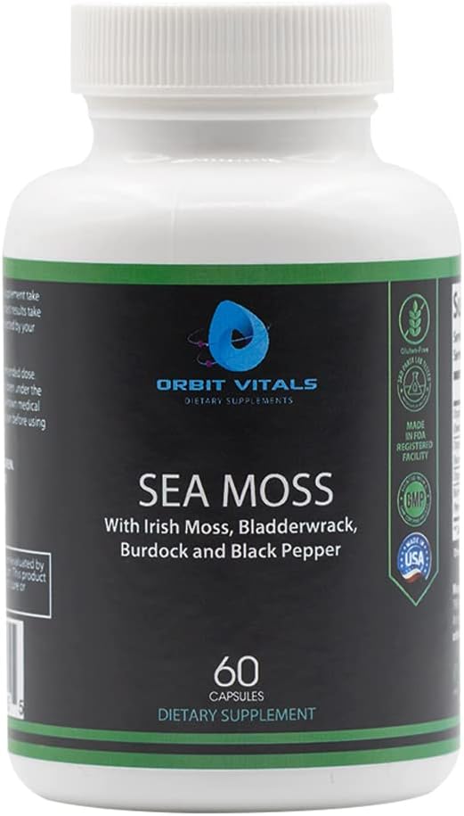 Sea Moss med irsk Moss Burdock Root Bladderwrack & Black Pepper - Nutriens-Rich Supermat for immun, Digestiv, Felles, Hud Helse - Vegan, Ikke-GMO - 60 Irish Moss Capsules, laget i USA