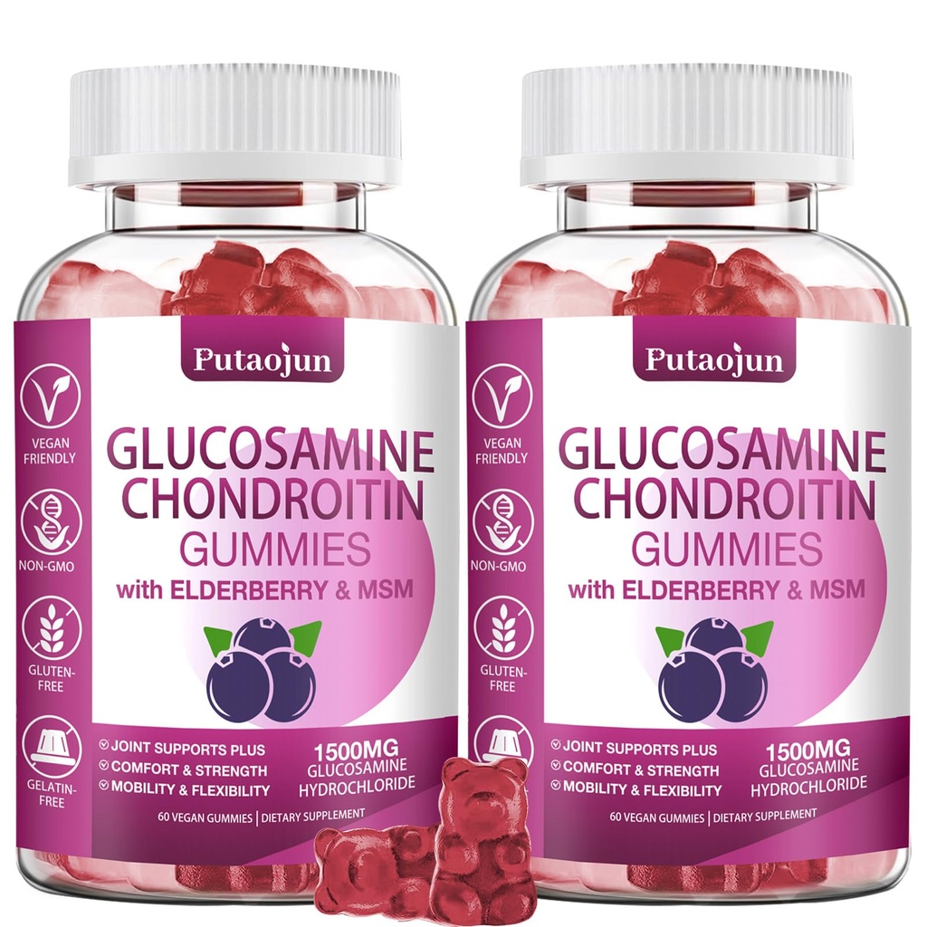 Glukosamine Chondroitin Kosttilskudd med MSM & Elderberry | Glukosamine Chondroitin Gummy for voksne og kvinner | Glukosamine chondroitin gummier ekstra styrke | Joint Supplement | 2 Pack