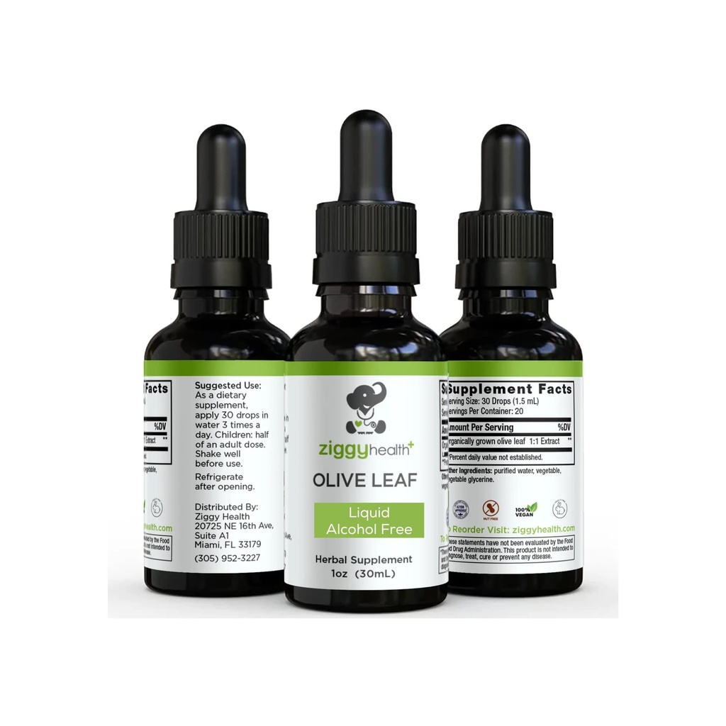 Olive Leaf ekstrakt flytende tinktur - økologisk - alkoholfri kosttilskudd - ekstra styrke - kardiovaskulær og generell helsestøtte - Vegan - 1 oz av Ziggy Health