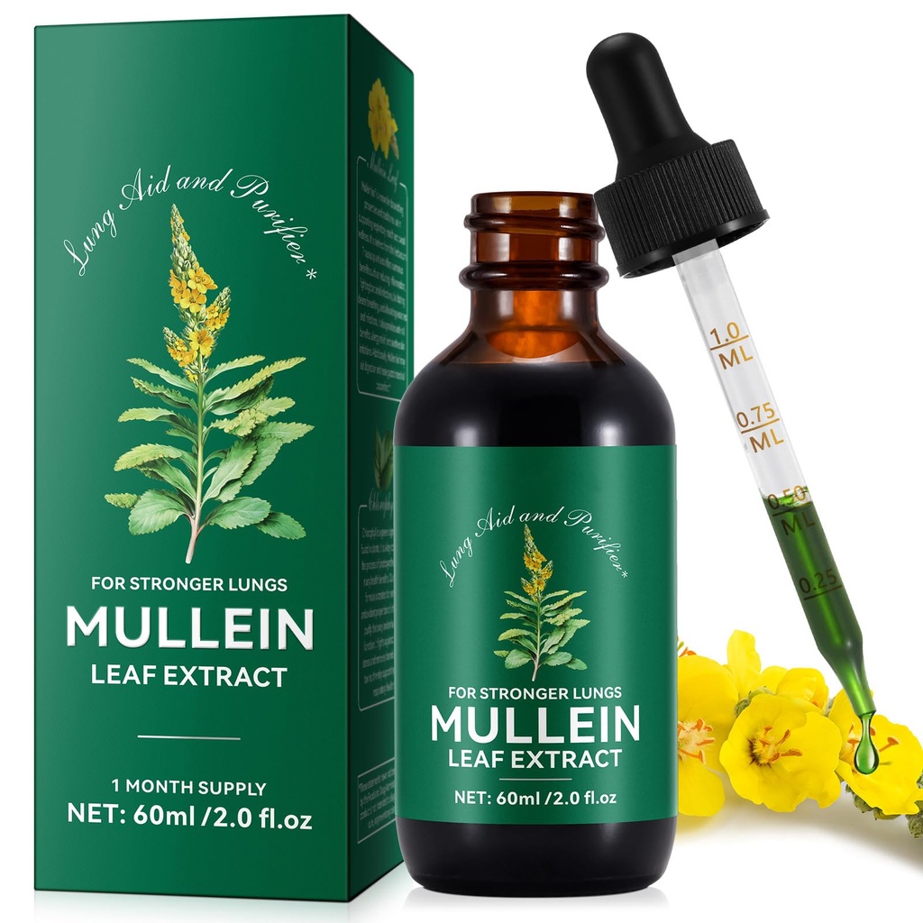 Mullein Drops, Mullein Leaf Extract for Lungs, Mulleins Leaf Drops for Lung Cleanse og Phlegm, rask absorpsjon Kraftige Mulleins Extract for sterkere Lungs (1)