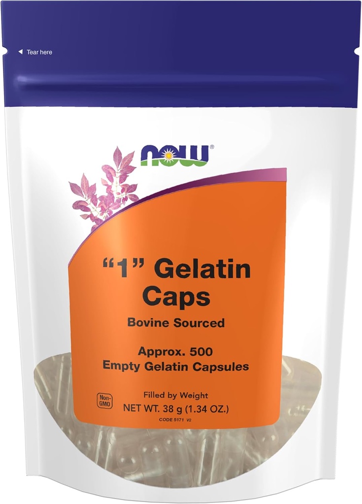 NU Mattilskudd, tomme gelatinkapsler, #1, Bovine Sourceed, fylt med vekt, 500 Gel kapsler