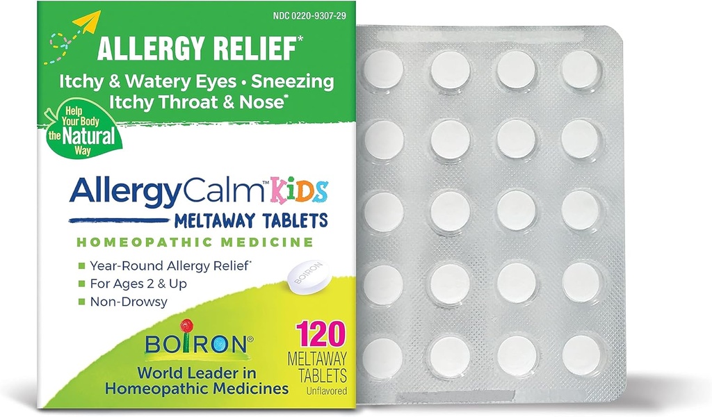 Boiron AllergiCalm Kids Tabletter for lindring fra Allergi og Hay Fever symptomer på Sneezing, Runny Nese, og kløende øyne eller Throat - 120 greve