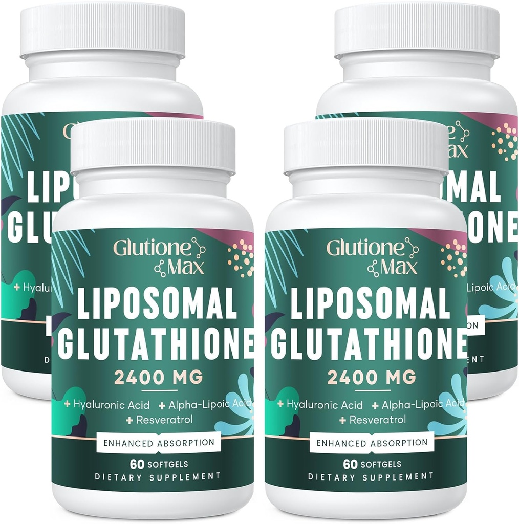 8-i-1 Liposomal Glutation 2400 MG, høy absorpsjon Antioksidant Formula - med hyaluronsyre, alfa-liposyre, Resveratrol - Hud, Liver Detox & Immune System, 240 Softgels