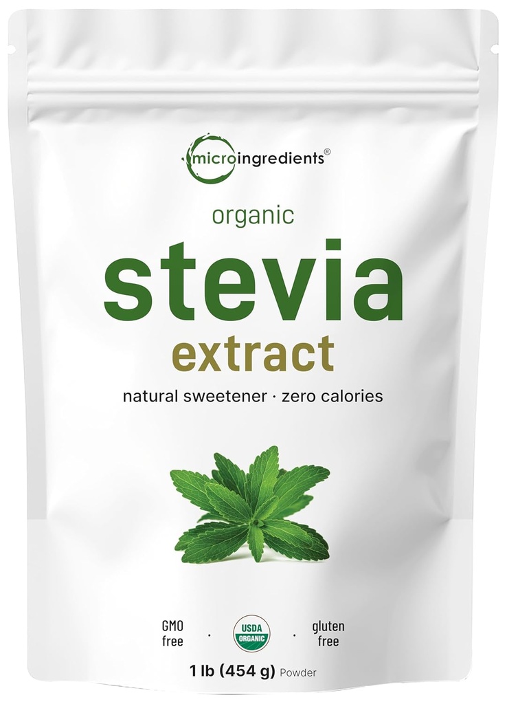 Pure Organic Stevia Powder, 1 Pound (2 837 Serveringer), Høyeste kvalitet Stevia Grønn Leaf Extract Reb-A | Redusert Bitter Ettersmak | 0 Calorie, Naturlig søtningsmidler, Sukker Alternativ, Keto Vennlig