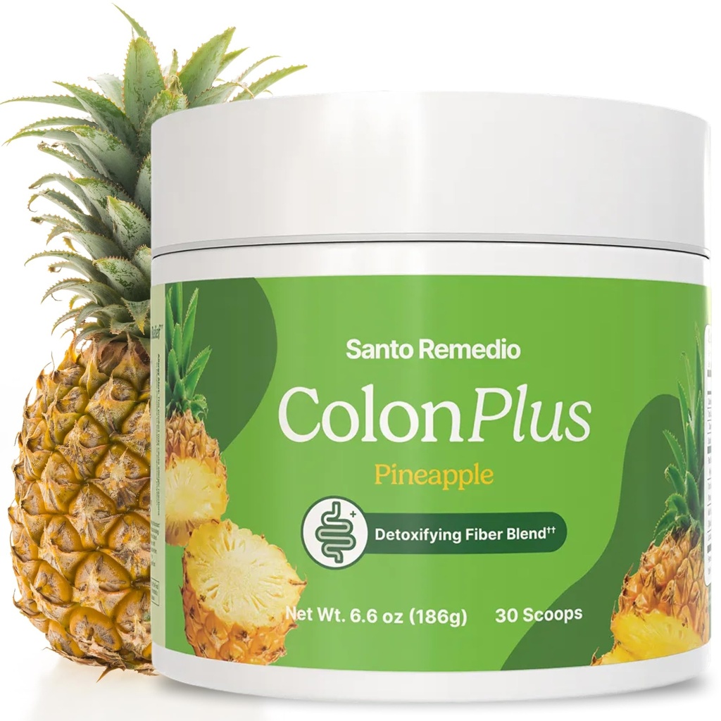 Santo Remedio Colon Plus, Colon Cleanser, Dietary Psyllium Husk Fiber og Probiotika Supplement, 30 Services, Pineapple Flavor