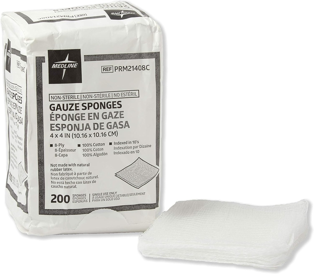 Medline ikke-steril bomull woven Gauze Sponges, 8 Ply, ideell for sår kjole og rengjøring, tilfelle av 4000
