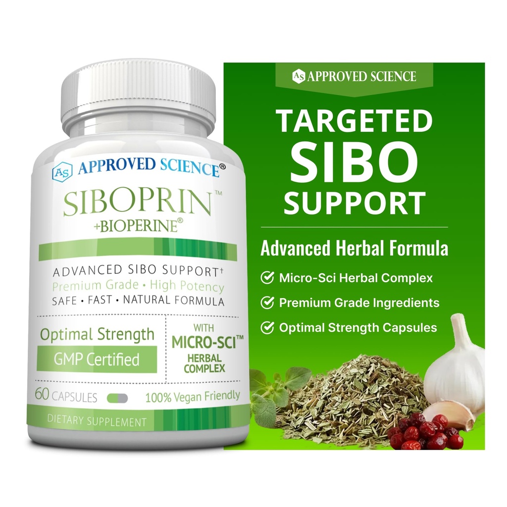Godkjent vitenskap Siboprin - 60 kapsler - Støtte Gut Balance, Soothe Intestinal Irritasjon, Hjelp med Cramps og Bleating - Caprylic Acid, Barberry, Oregano - Vegan