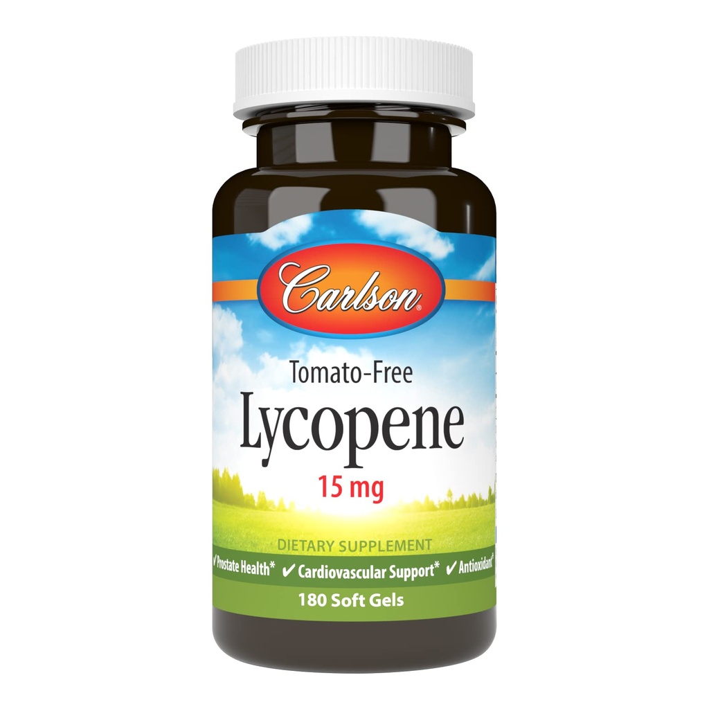 Carlson - Lycopen, 15 mg, Tomatfri, Prostata helse og sirkulasjonsstøtte, Optimal velvære, 180 Softgels
