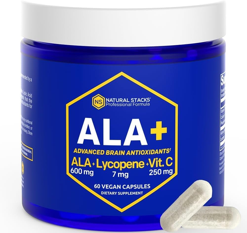 NATURAL STACKS Alpha Lipoic Acid 600 mg w/lycopen og vitamin C - Supplement for immunisme og cellulære funksjoner - Supplement for hjernens helse