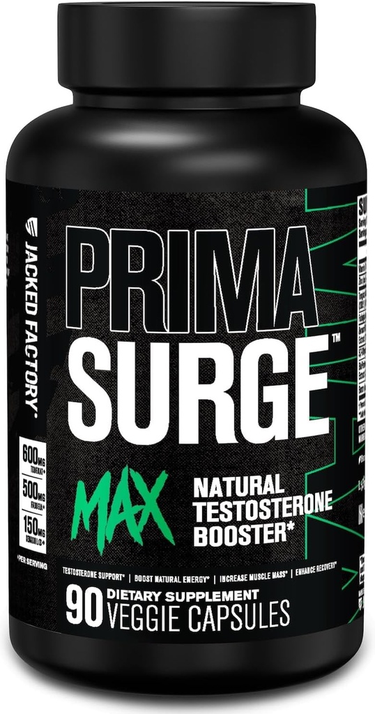 Jacked Factory Primasurge Max Testosteron Booster for menn - Naturlig Testosteron Supplement med Tongkat Ali, Fadogia Agrestis & Sensoril Ashwagandha - Test Booster for muskelmasse - 90 Antall
