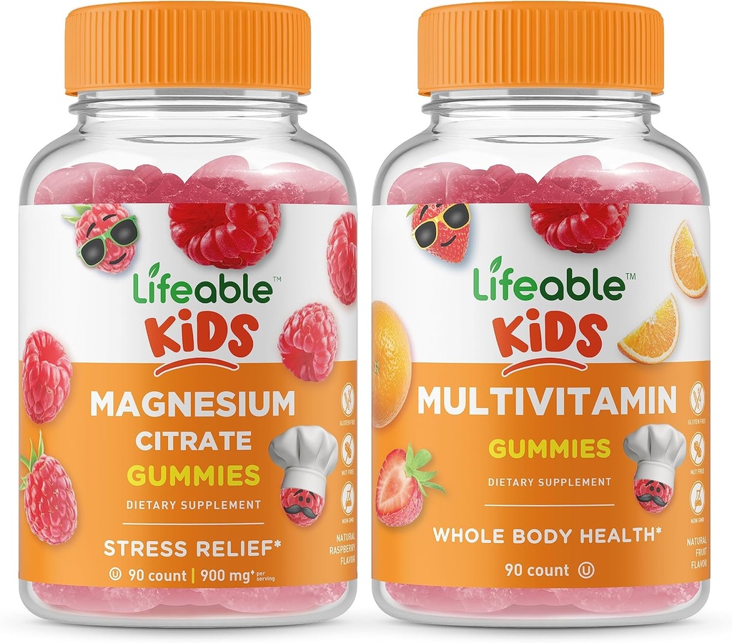 Livbar Magnesium Kids + Multivitamin Kids, Gummies Bundle - Great Tasting, Vitamin Supplement, Glutenfri, GMO Gratis, Chewable Gummy