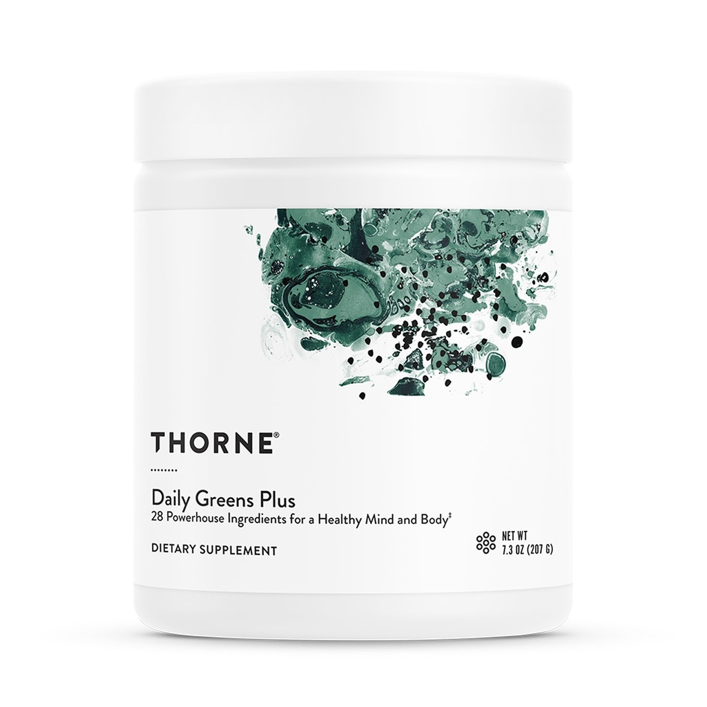 THORNE - Daily Greens Plus - Omfattende Greens pulver med Matcha, Spirulina, Moringa og Adaptogen, Mushroom og Antioksidant blandinger - Forfriskende, Mint Flavor 7.2 Oz - 30 Services