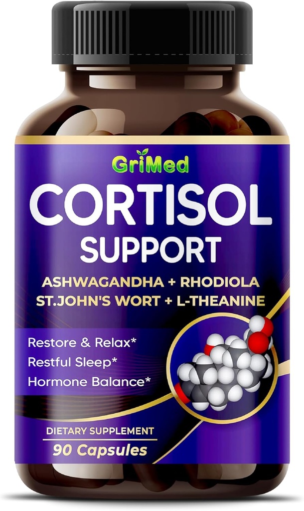 GriMed Ashwagandha Rhodiola 14.150mg - x 10 Strøm med St.John's Wort, L-Theanine - Restore & Relax, Restful Sleep - USA Laget og testet (90 Count (Pack of 1))