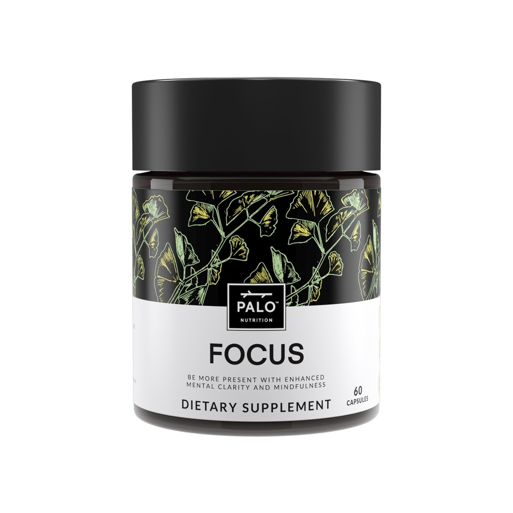 PALO FOCUS Brain Booster Naturlig Supplement Nootropic for minne, fokus, læring, reall, oppmerksomhet og kognisjon - Ginkgo Biloba, Bacopa, Gotu Kola, Ashwagandha,, Mucuna 60 kapsler