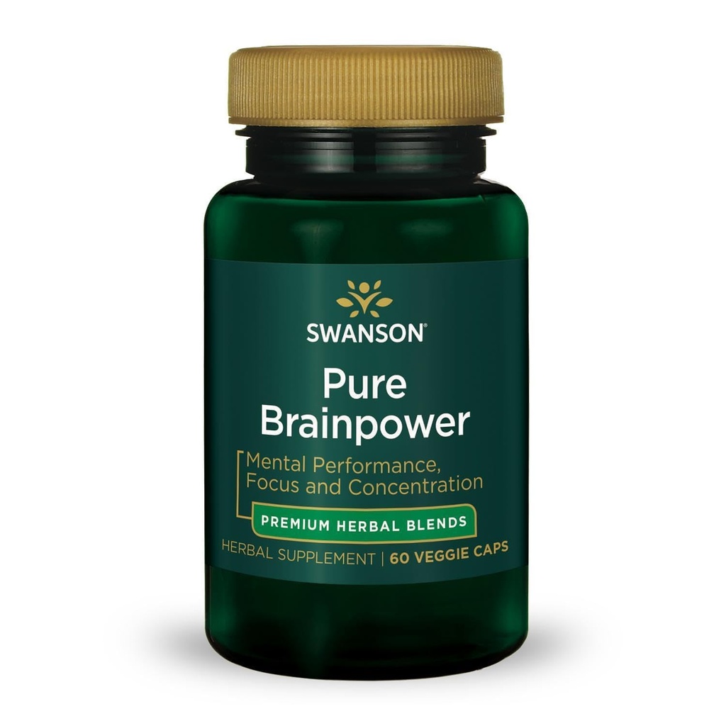 Swanson ren brainpower Hjerne Helse Kognitiv hukommelse Focus Støtte Brain-drevet nevrotrofisk Factor (BDNF) Herbal Supplement (Ginkgo Biloba, Bacopa Monnieri) 60 Veggie Caps (Veg Caps) Vegan