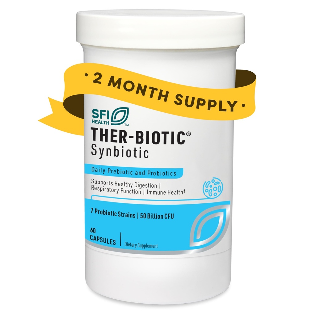 SFI Helse Klaire Labs Ther-Biotic Synbiotiske Prebiotika og probiotika for kvinner og menn - Daglig probiotika med lav FODMAP Prebiotic - Gut, Immune, åndedrett og digestiv helsestøtte (60 kapsler)