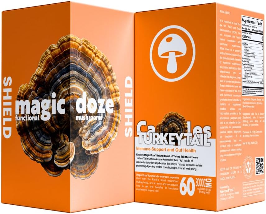 Magic DozeTM Tyrkia Tail Mushroom Kapsler - 60 Kapsler for immunstøtte & Digestiv helse