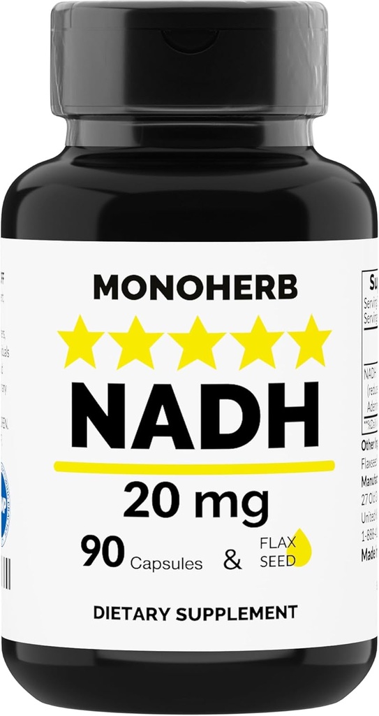 MONOHERB NADH 20 mg - 90 vegetariske kapsler - Redusert Nikotinamid Adenin Dinucleotid Supplement