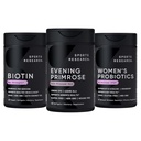Idrettsforskning Kveld Primrose Supplement fra kaldpresset olje, Vegan Biotin 10.000mcg med kokosolje & kvinners probiotika med prebiotika, 65 milliarder CFU