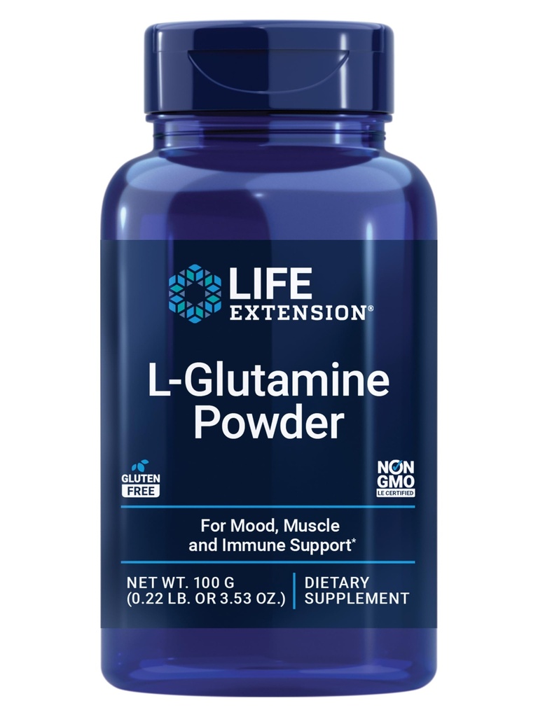 Livsforlengelse L-Glutamin pulver, Aminosyre, støtter muskel helse og immun helse, glutenfri, ikke-GMO, vegetarisk, 100 gram