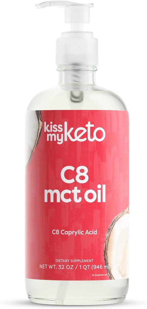 Kiss min Keto MCT olje C8 – 32 oz ren C8 MCT olje keto brensel – flaske med pumpe – høy oktan Caprylsyre – keto ren MCT kokosolje – flytende kokosnøtt MCTOil ren
