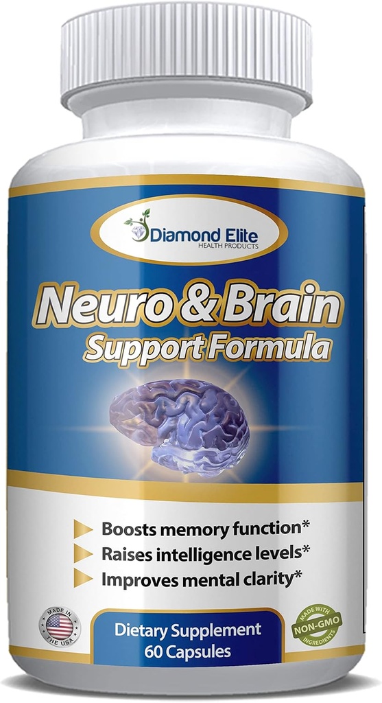 Neuro og hjernepleie, ekstra styrke hjernesupplement for minne, fokus og klarhet - Økt hukommelsesfunksjon, Intelligence nivåer og fokus, Premium Brain Health Supplement for menn og kvinner, 60 kapsler