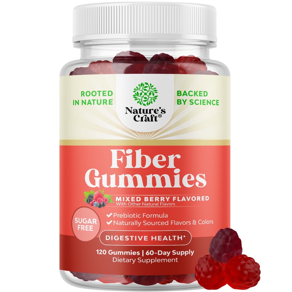 Fiber Gummies for voksne - Chicory Root Supplement med prebiotisk støtte for Gut & Digestive Helse - Oppløselig Digestion Kapsler for magen Forskrift & Immune Aid - Sukker Gratis & Vegan - 120 Count