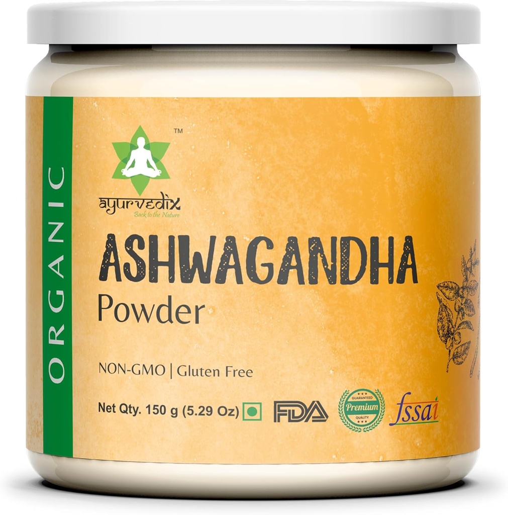 Organisk Ashwagandha Root pulver | 5.29oz Reusable Jar | 100% rå fra India | Withania Somnifera - Ayurvedic Herbal Supplement pulver