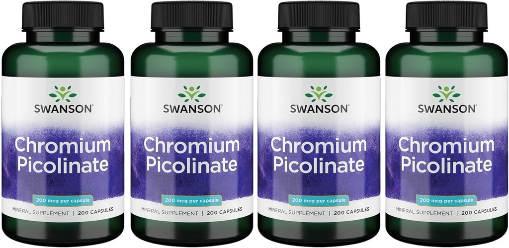 Swanson Chromium Picolinat - naturlig kosttilskudd fremme metabolisme og vektkontroll - støtter sunne nivåer allerede i det normale området - (200 kapsler, 200mcg hver)